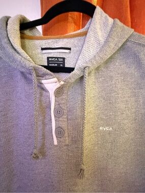 RVCA Light Gray Hooded Henley Sweatshirt